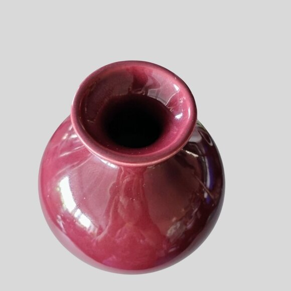 Vintage HAEGER Pottery Maroon Vase Round Glossy Red Burgundy 1990 6" Ceramic - Picture 5 of 7